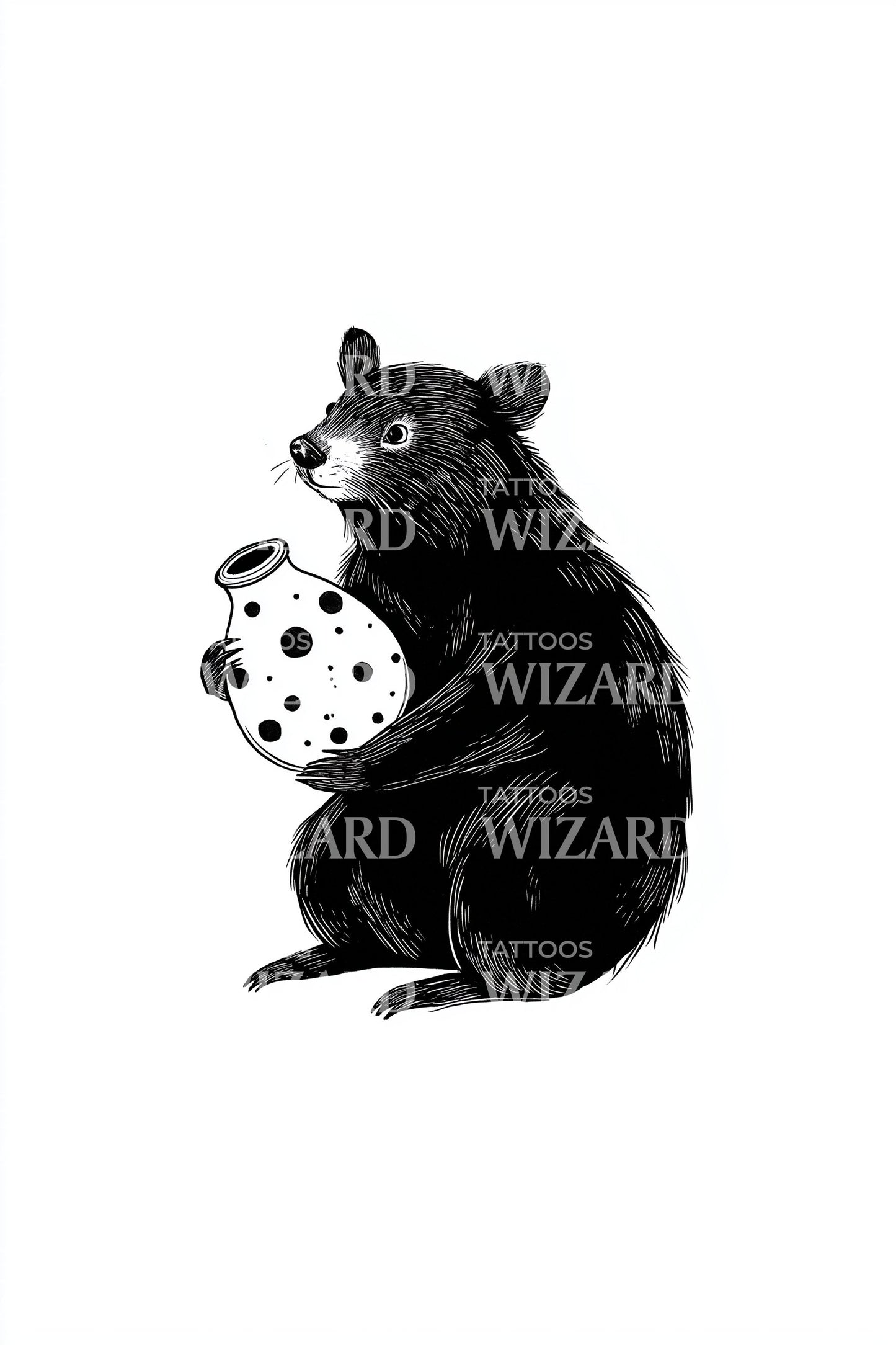 Design del tatuaggio del barattolo con orso seduto
