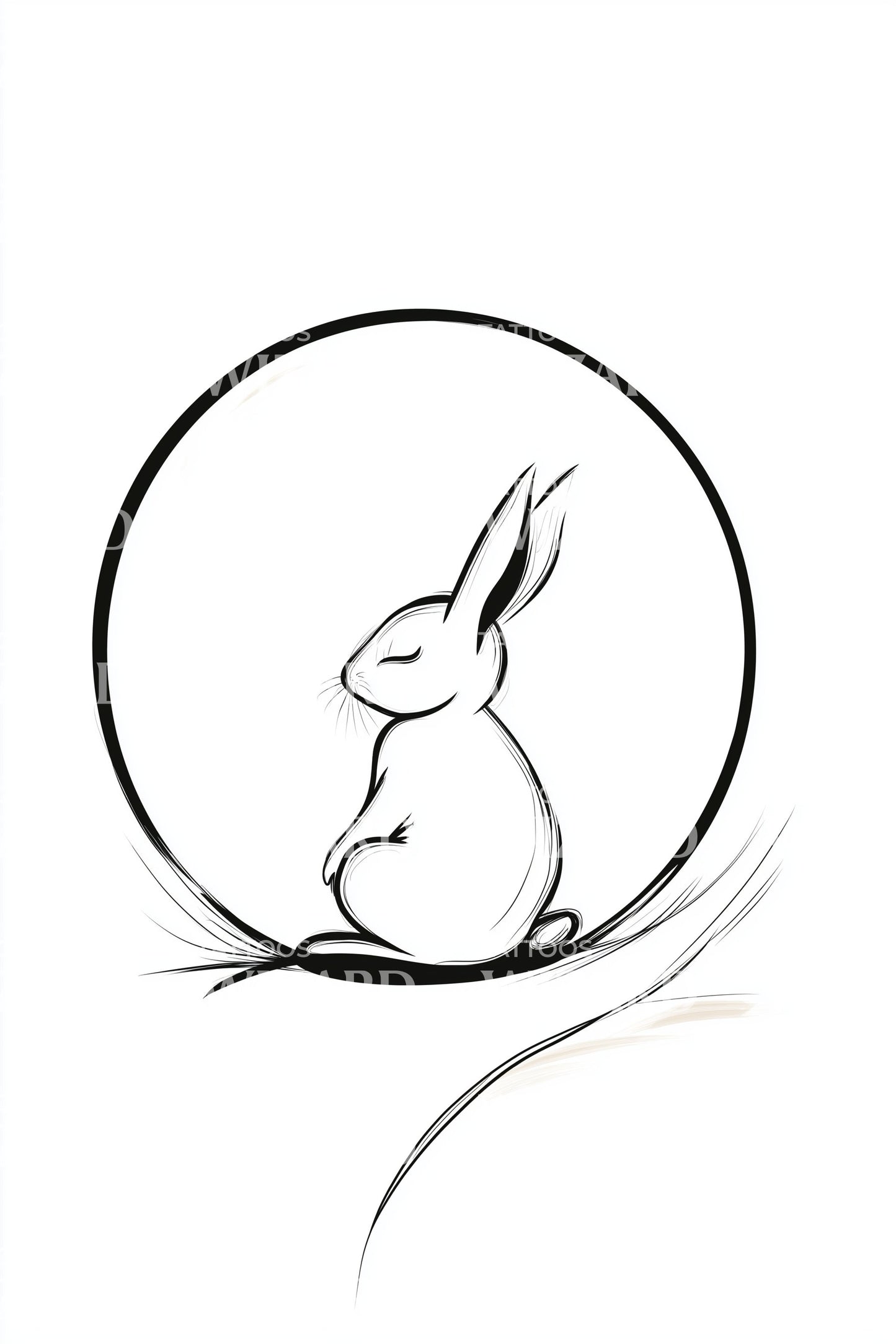 Idea tatuaggio cerchio con coniglio seduto