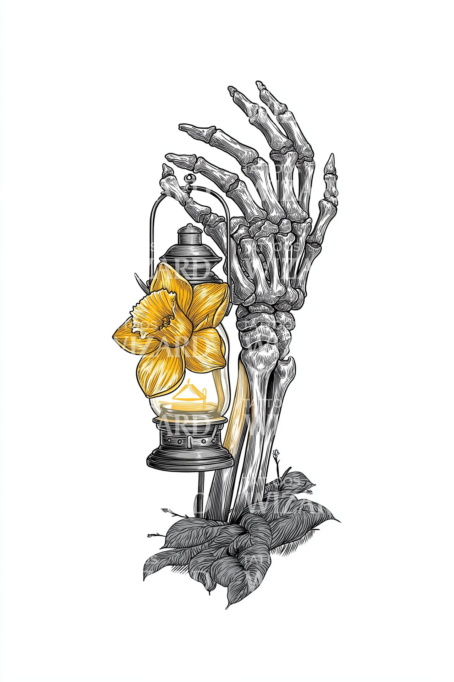 Skeletal Grip Marigold Tattoo Design