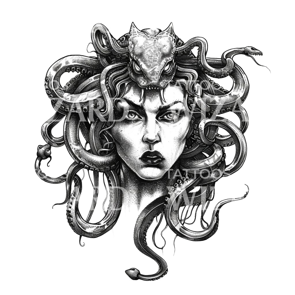 Sketch Of Angry Gorgone Tattoo Idea