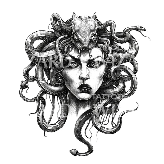 Sketch Of Angry Gorgone Tattoo Idea