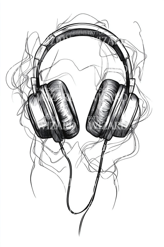 Sketchy Headphones Vibe Tattoo Idea