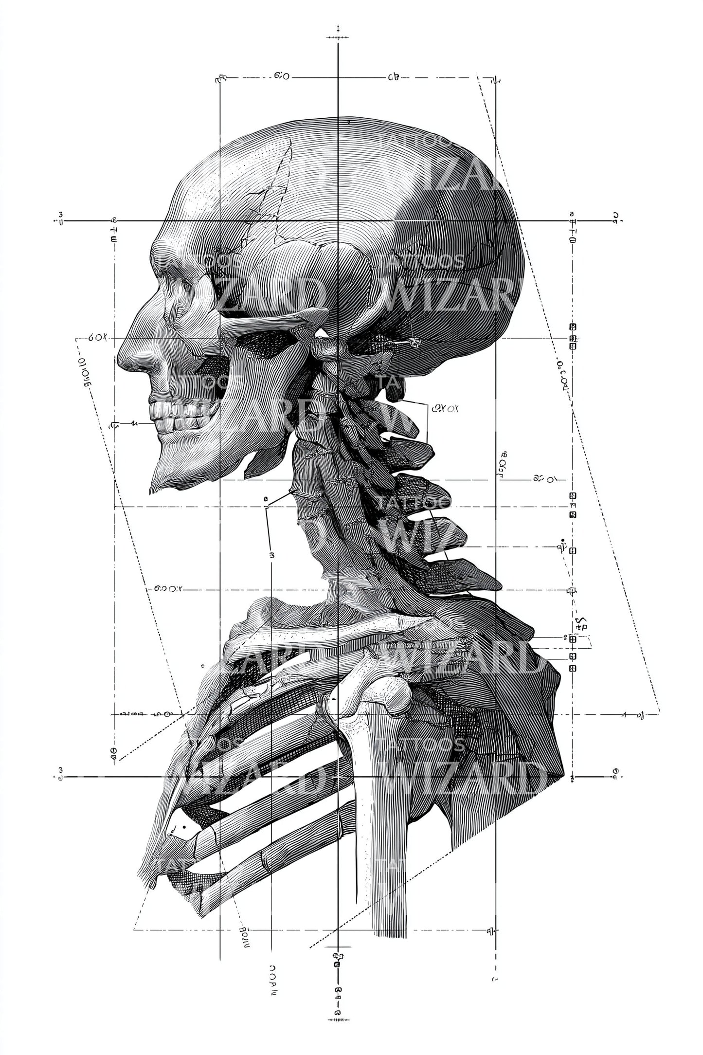 Skull Anatomy Draft Tattoo Illustration