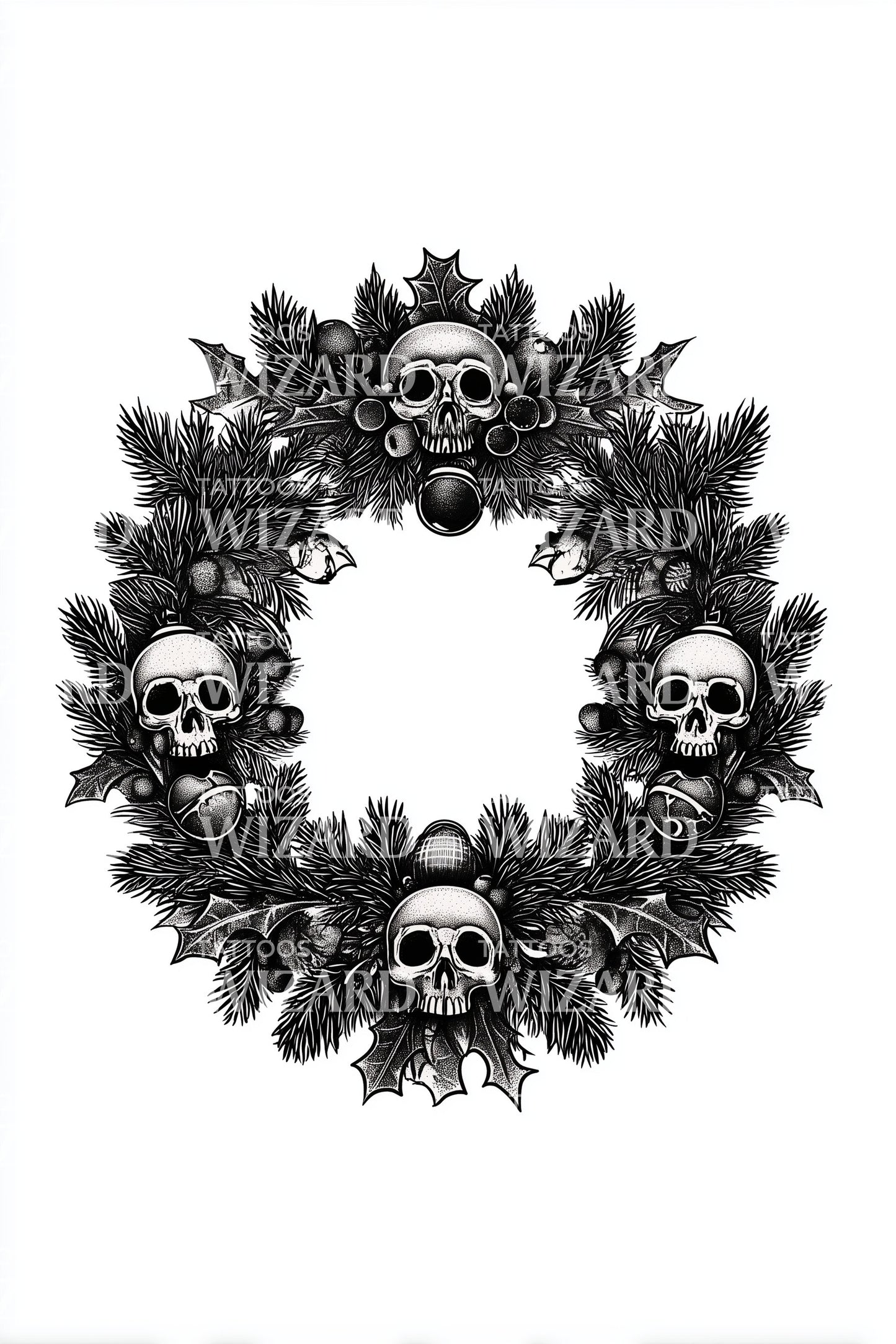 Skull Christmas Wreath Tattoo Design
