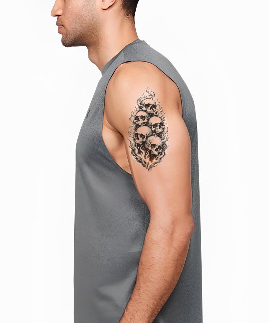 Burning Skulls Stack Tattoo Design