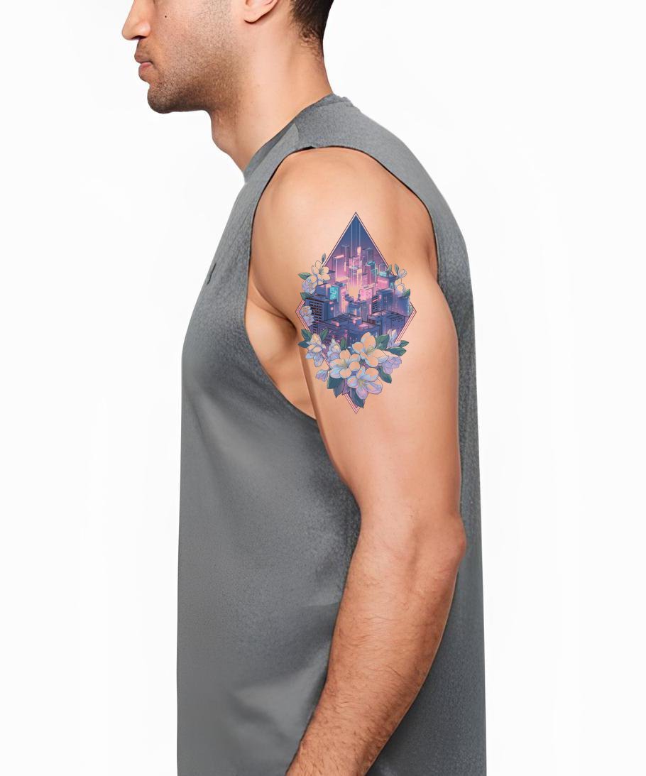 Violet Skyline Bloom Tattoo Idea