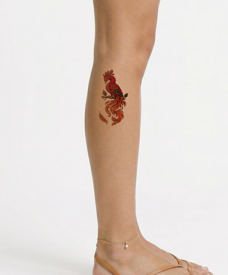 Slavic Firebird on a Branch Tattoo Design
