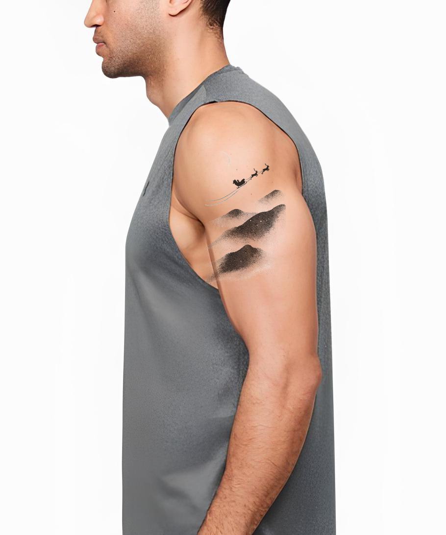 Flying Sleigh Night Hills Tattoo Design