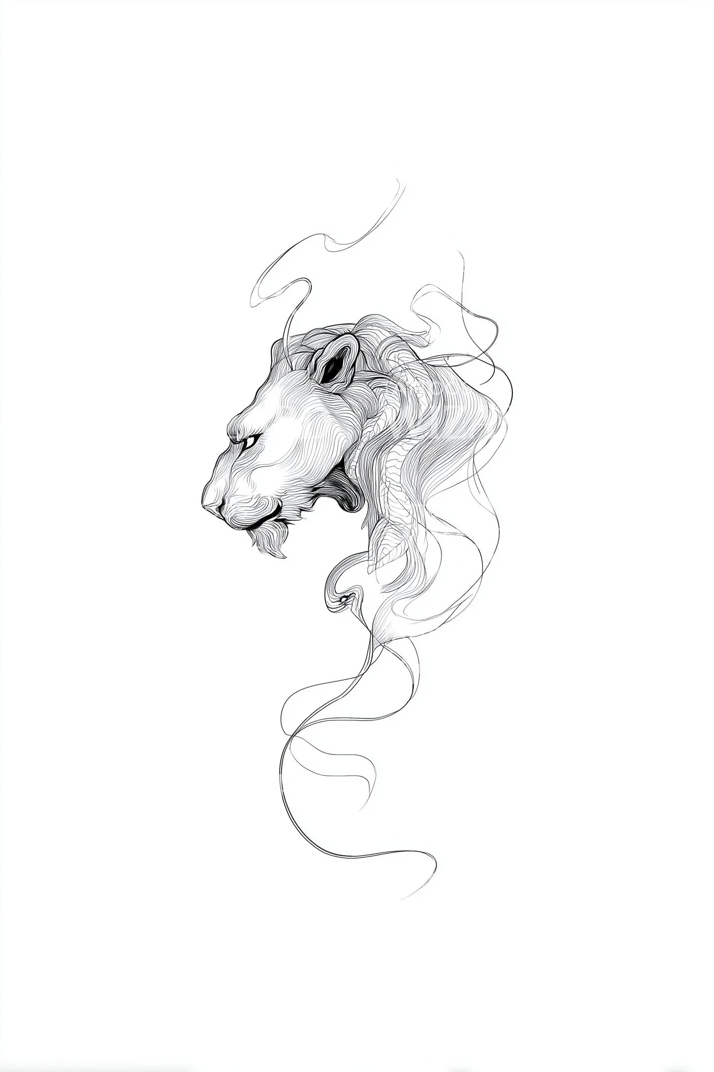 Design de tatouage esprit lion fumé