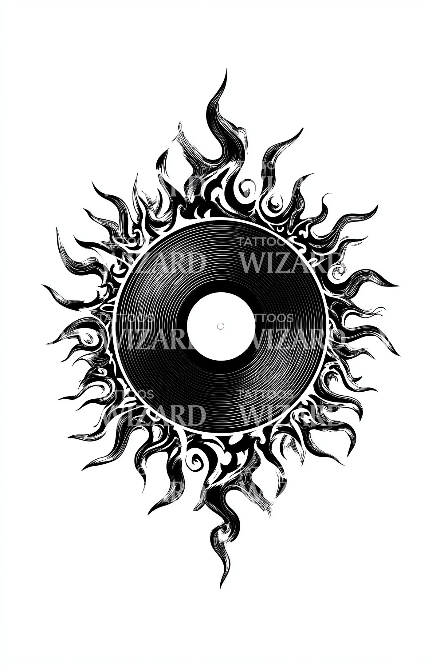 Solar Vinyl Sun Emblem Tattoo Design