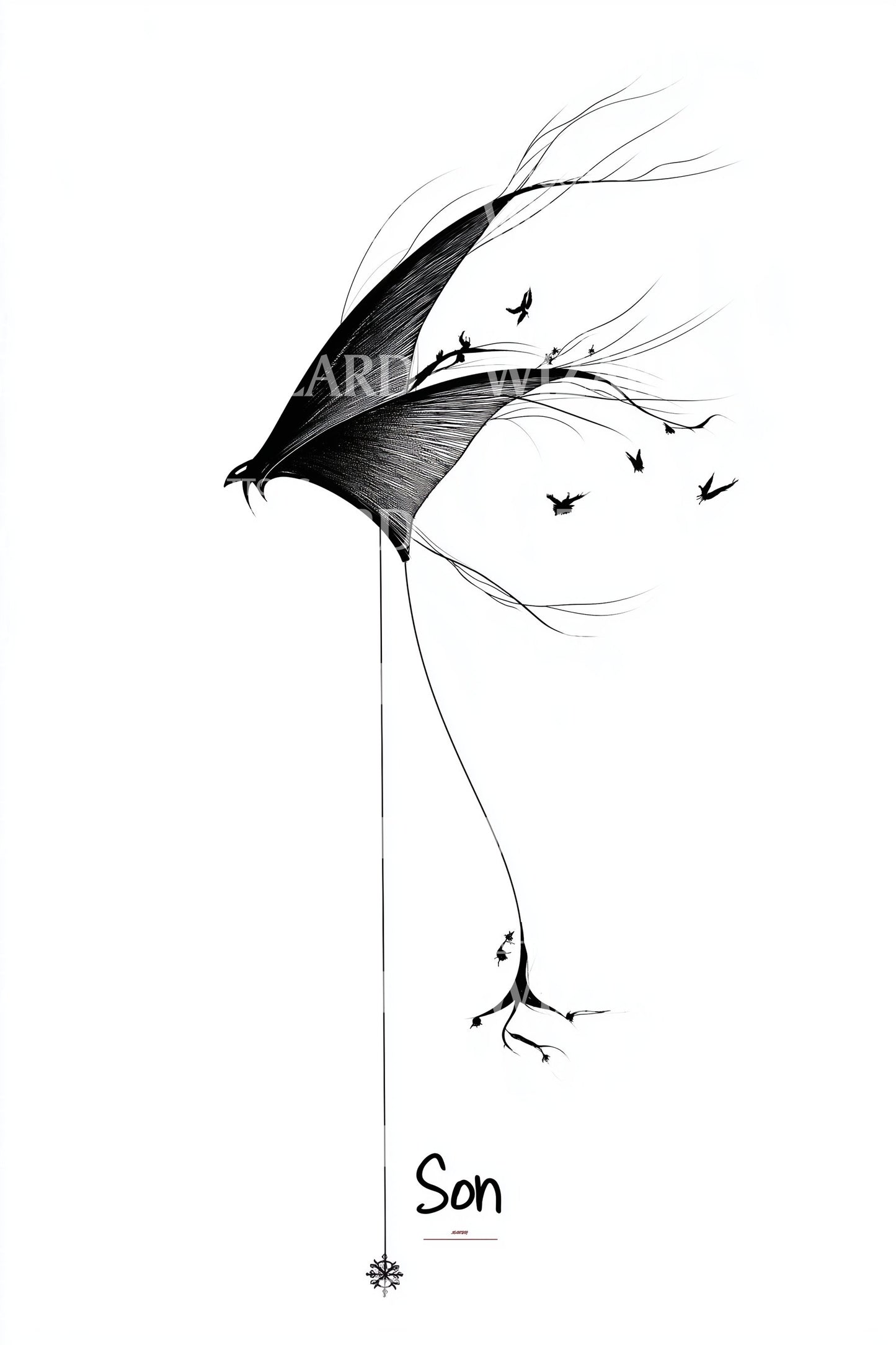 Son Kite with Birds Tattoo Design