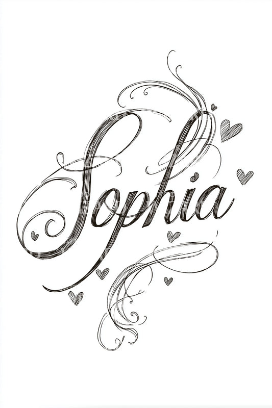 Sophia Flourished Calligraphy Tattoo Design