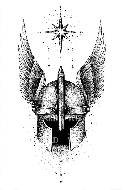 Design de tatouage casque étoile spartiate