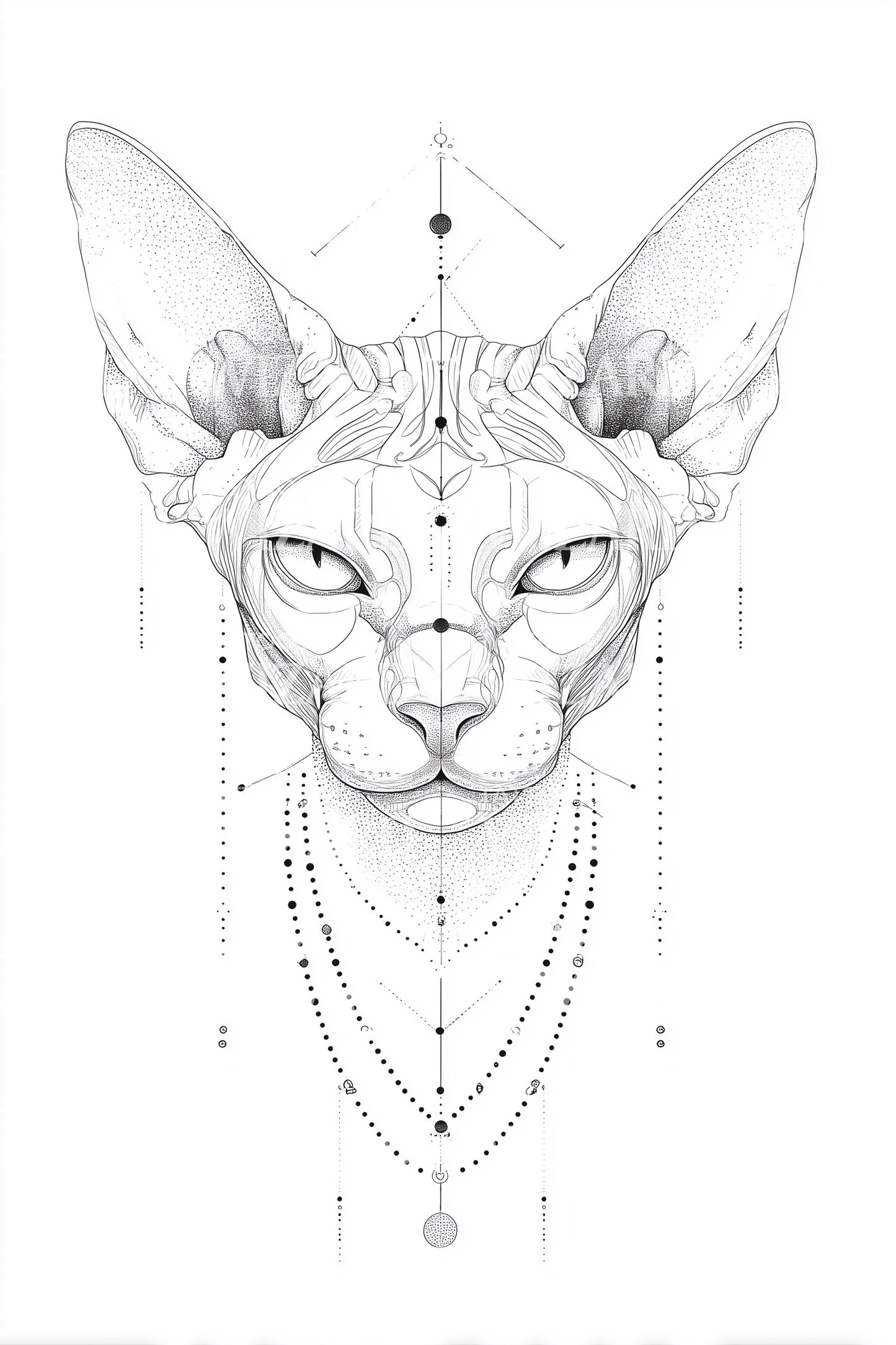 Sphynx Katzen Geometrisches Tattoo Design