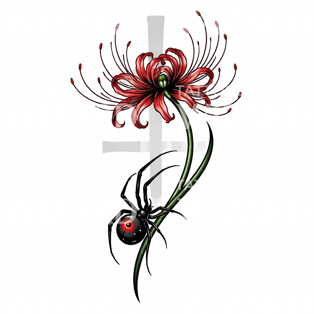 red spider lily tattoo black Spider Lily Widow Tattoo Design – Tattoos Wizard Designs