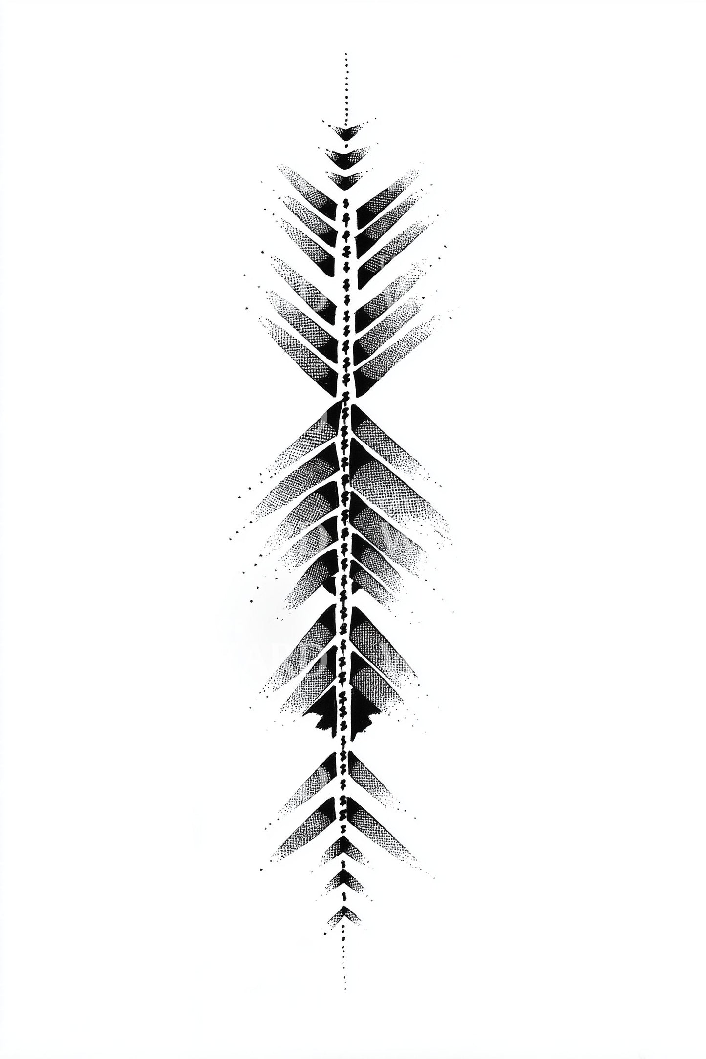Tetování šipky na páteři v dotwork stylu