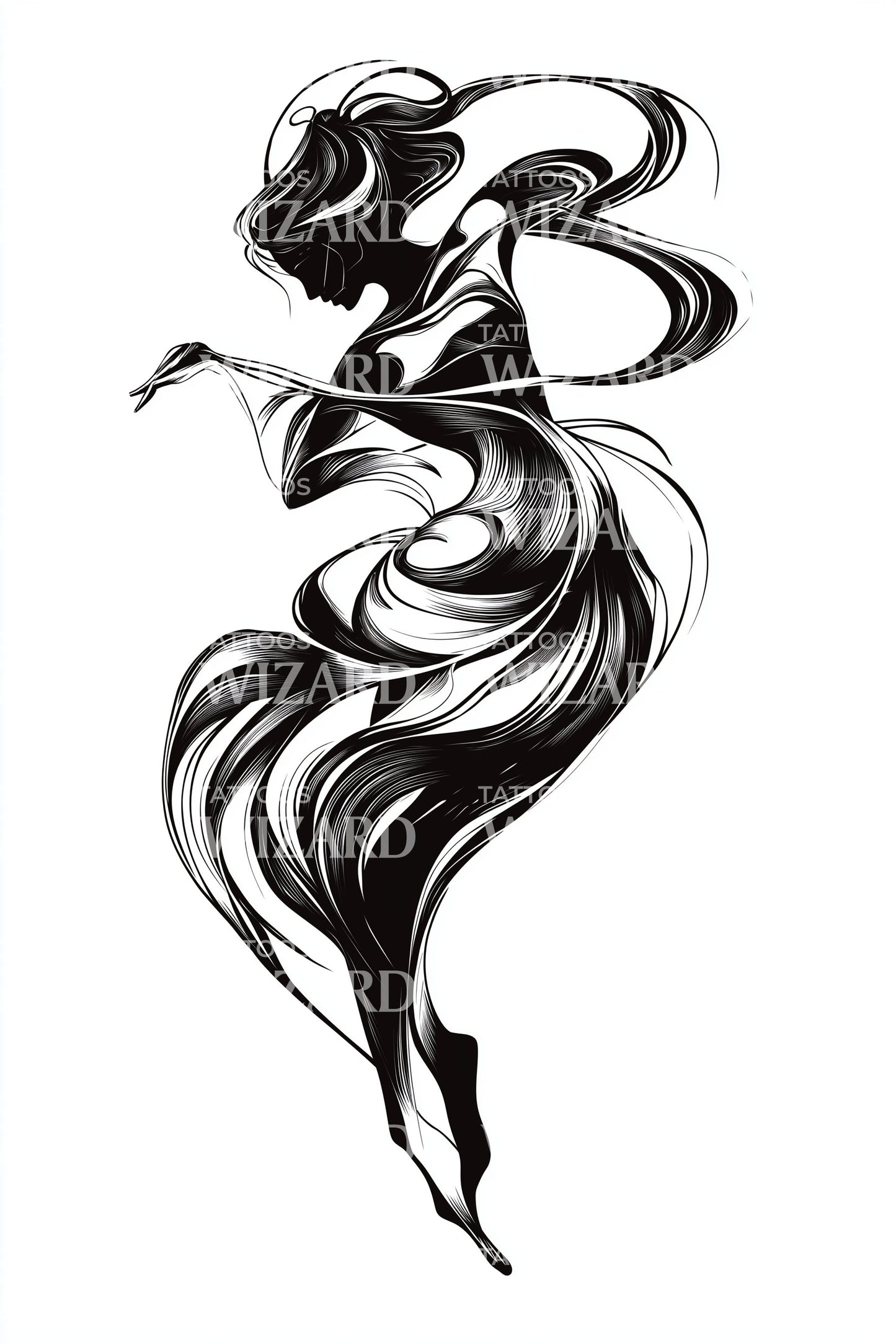 Spiralerende Dans Silhuet Tatoveringsillustration
