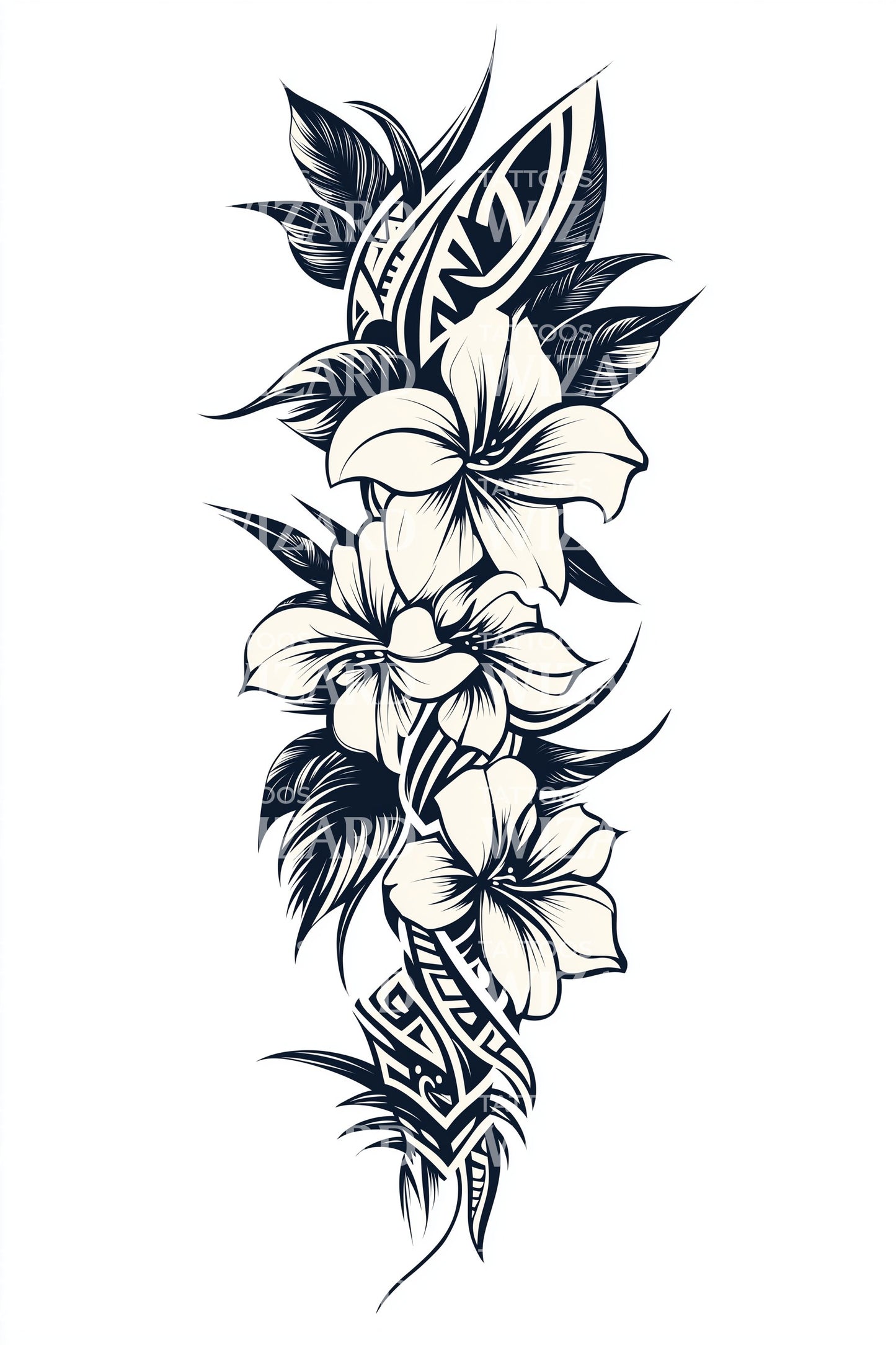 Spiralformet polynesisk plumeria tatoveringsidé