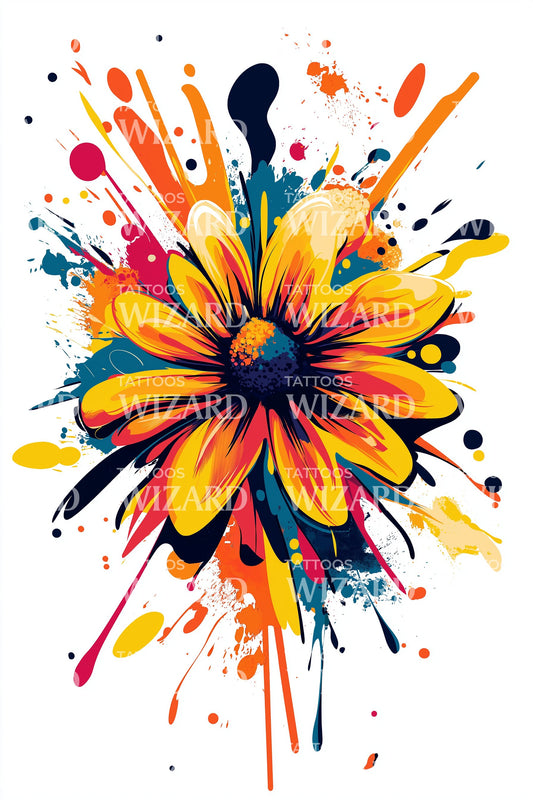 Splash Daisy Pop Tattoo Design
