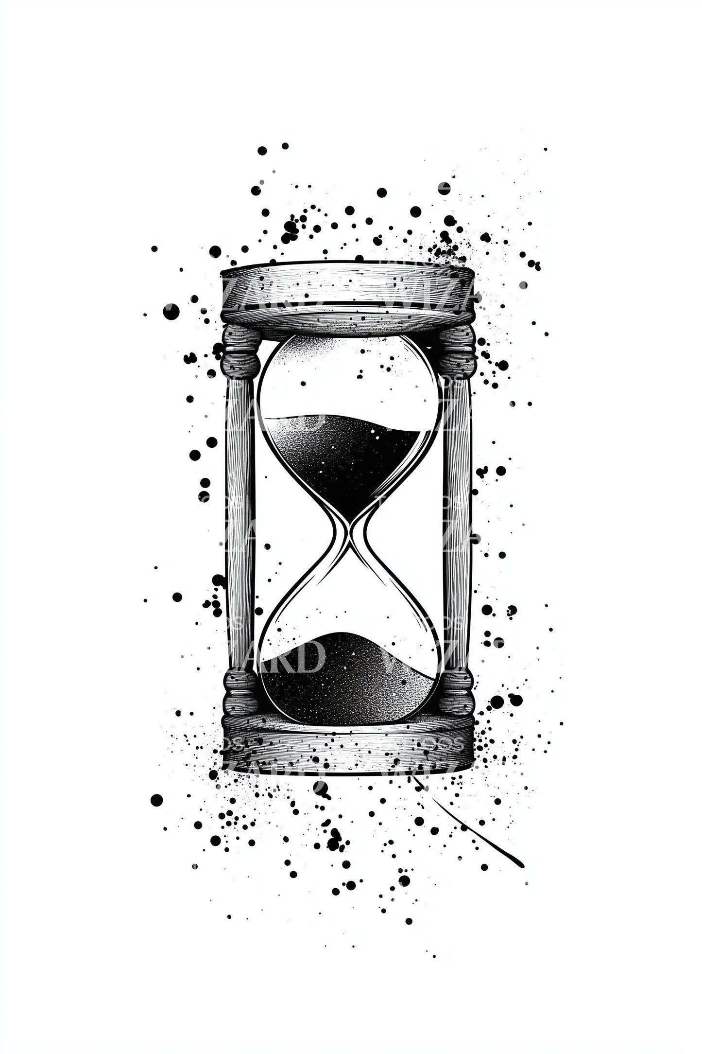 Splattered Ink Hourglass Tattoo Illustration