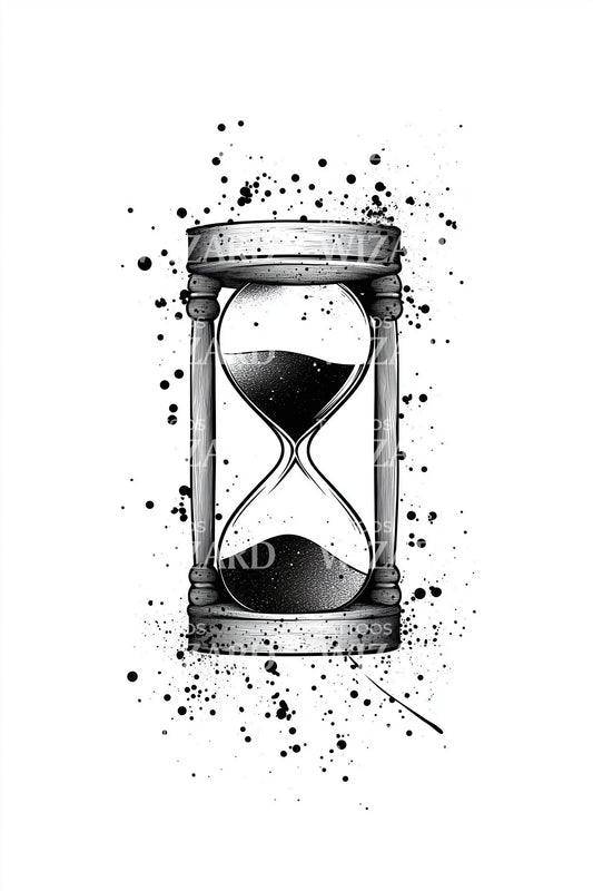 Splattered Ink Hourglass Tattoo Illustration