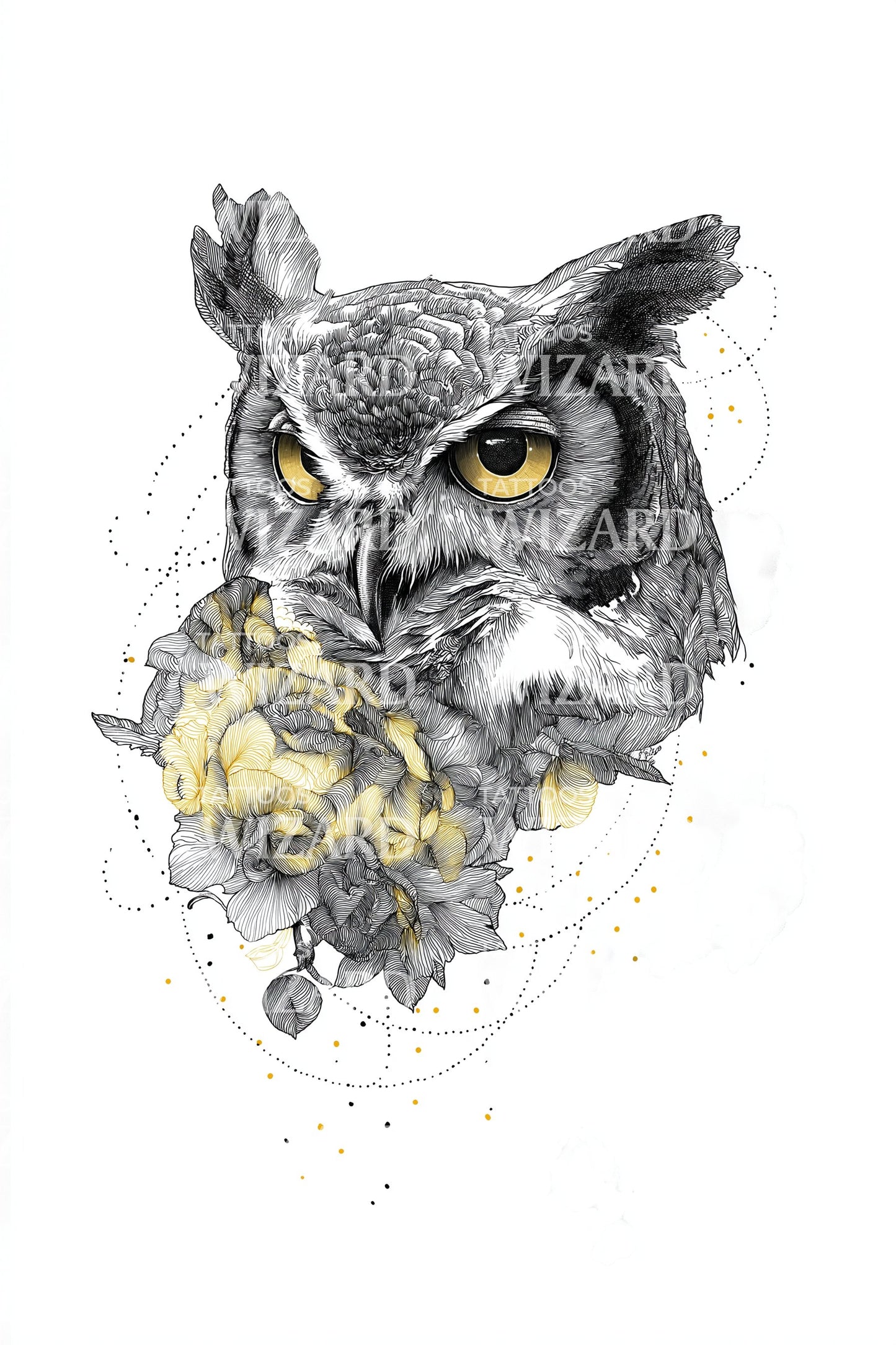 Splattered Owl Portrait Tattoo Design