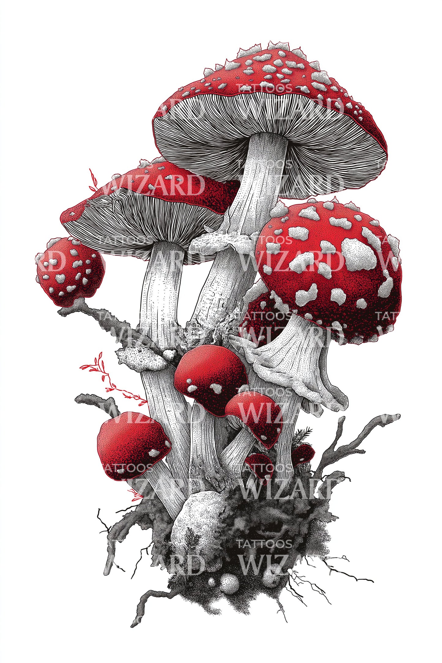 Spotted Amanita Bouquet Tattoo Illustration