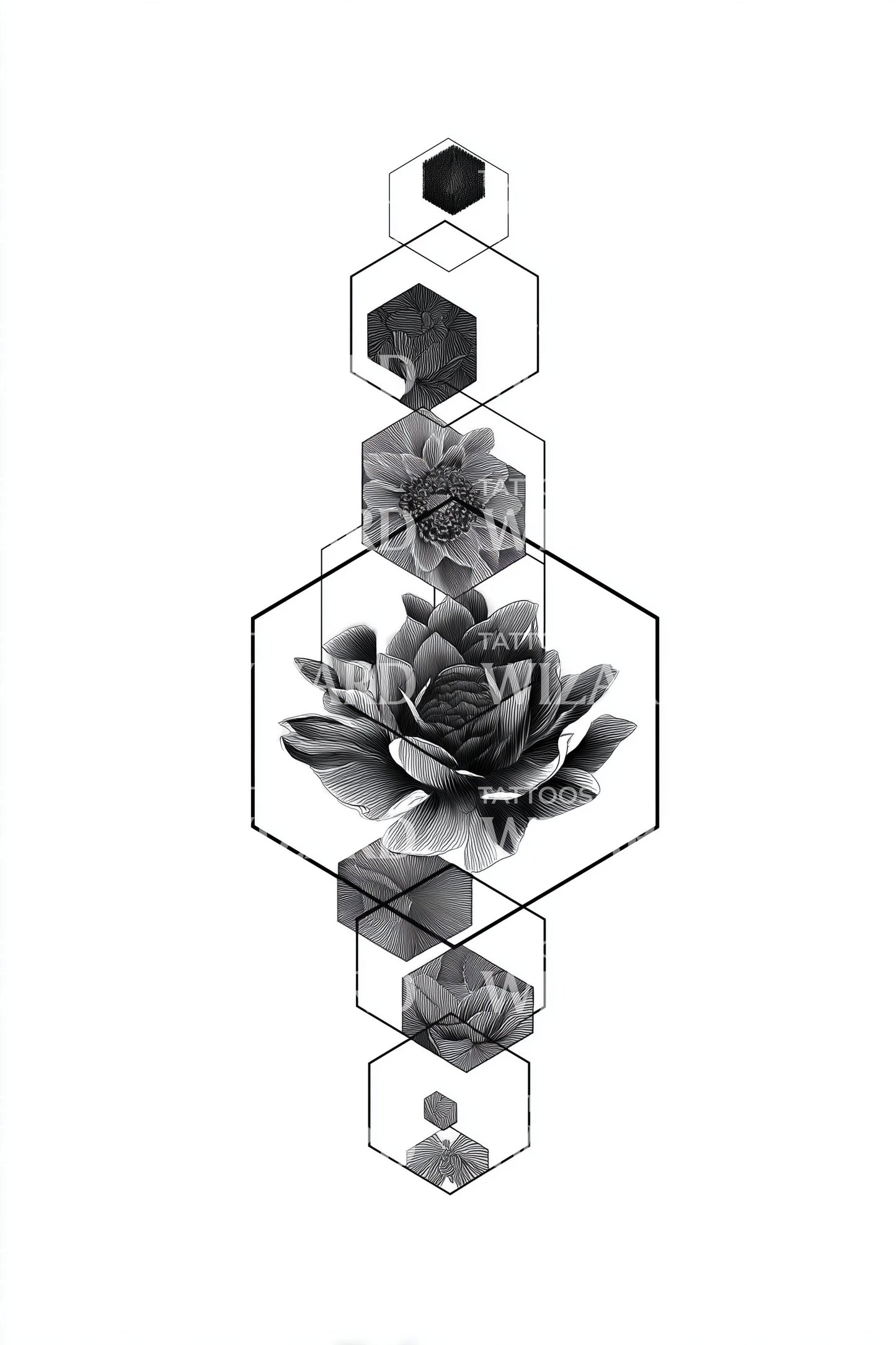 Stacked Hex Bloom Tattoo Design