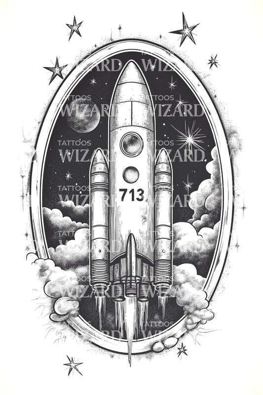 Starfield Rocket 713 Tattoo Illustration