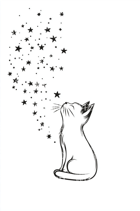 仰望星空的小猫纹身设计灵感
