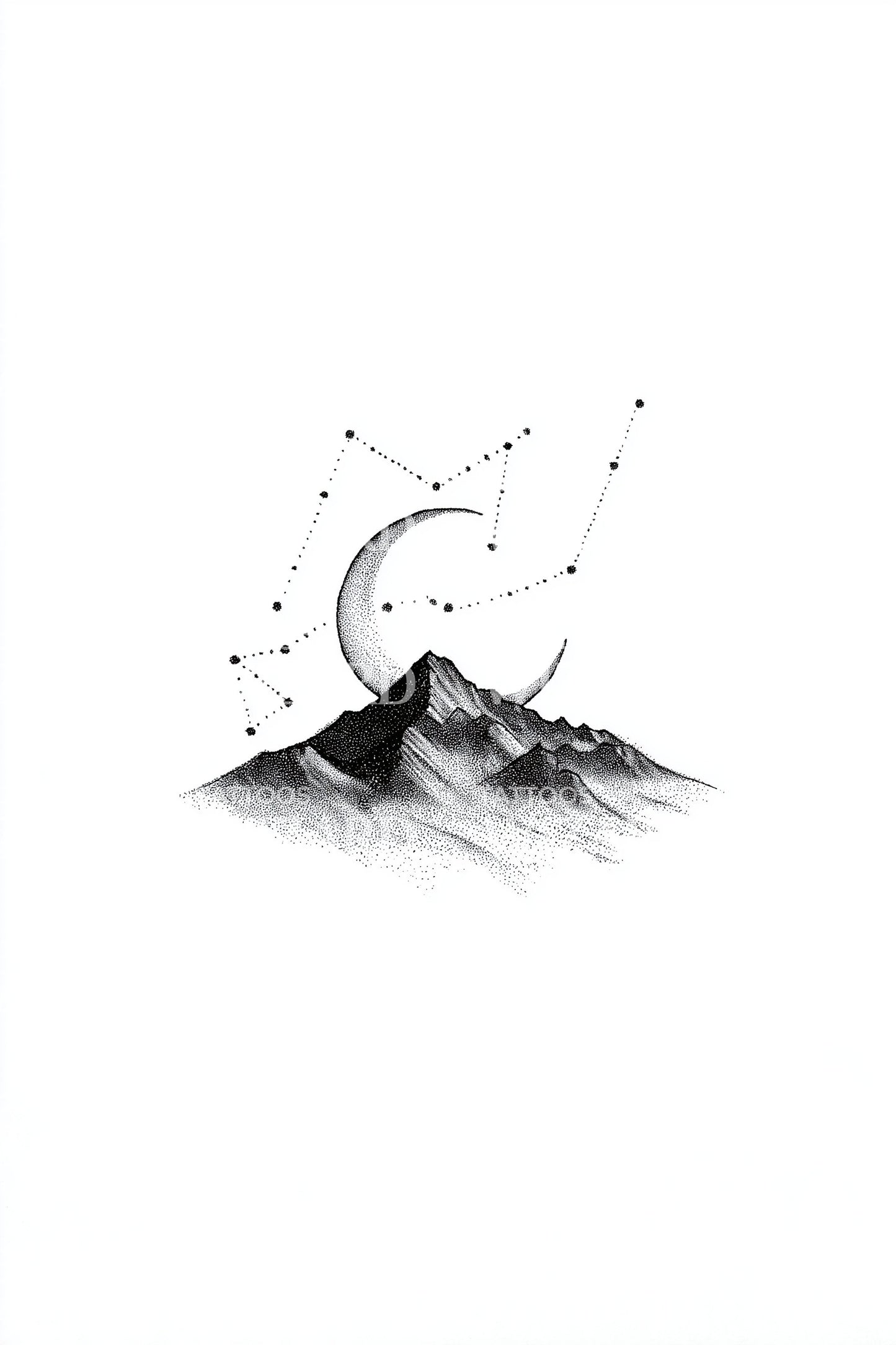星明かりの山の風景タトゥーデザイン