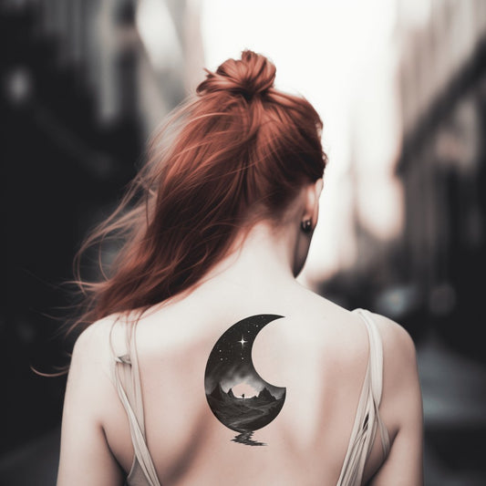 Starry Crescent Horizon Tattoo Design