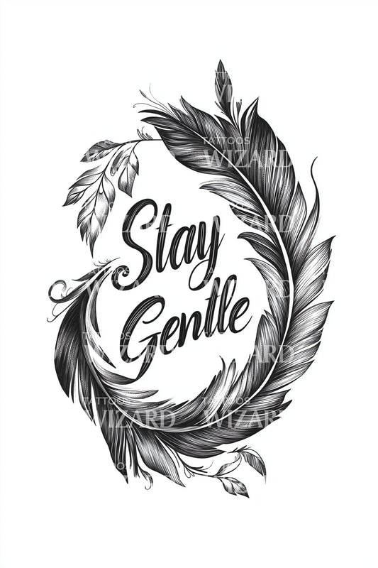 Stay Gentle Feather Tattoo Design