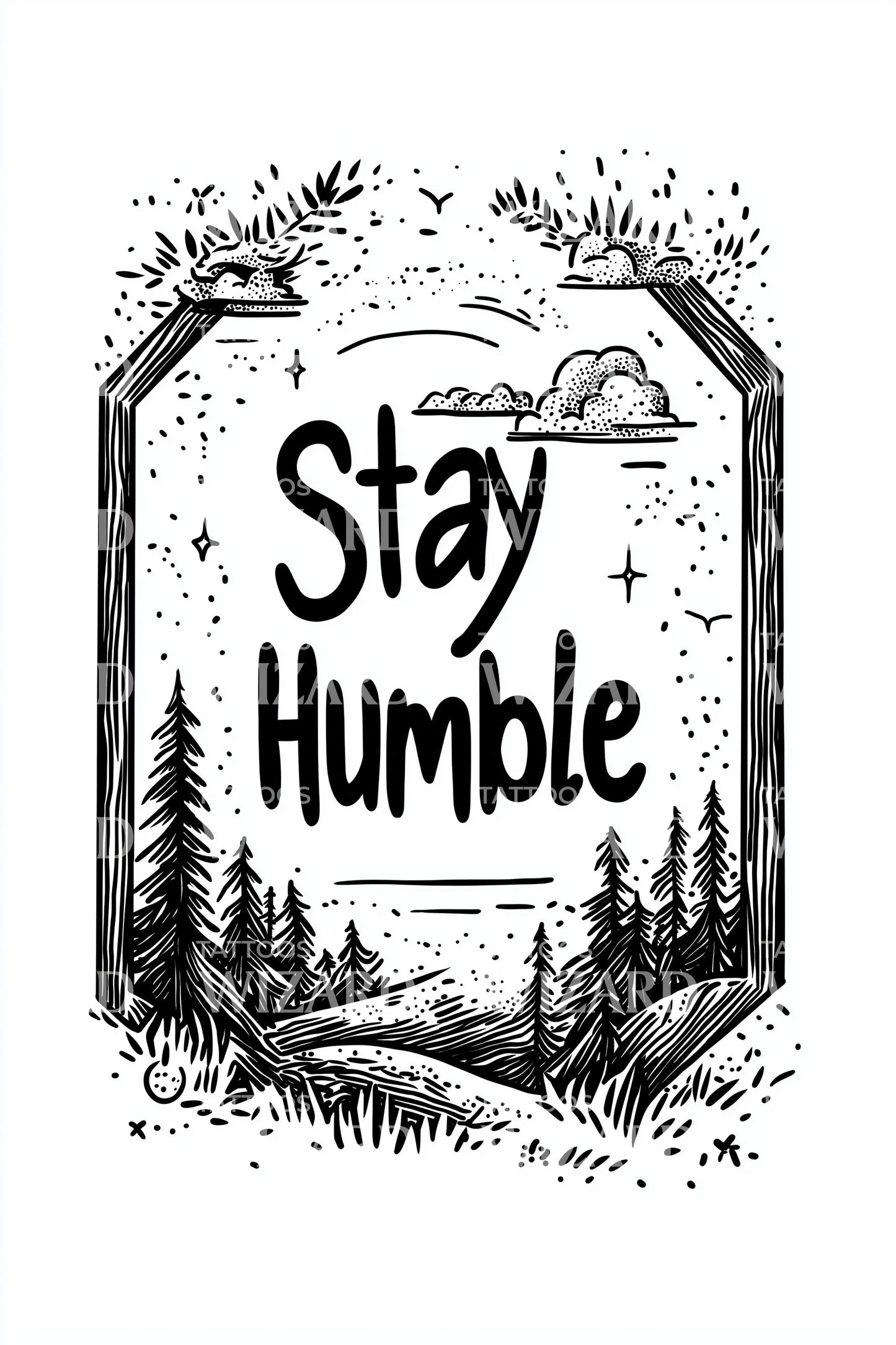 Stay Humble Forest Badge Tattoo Design