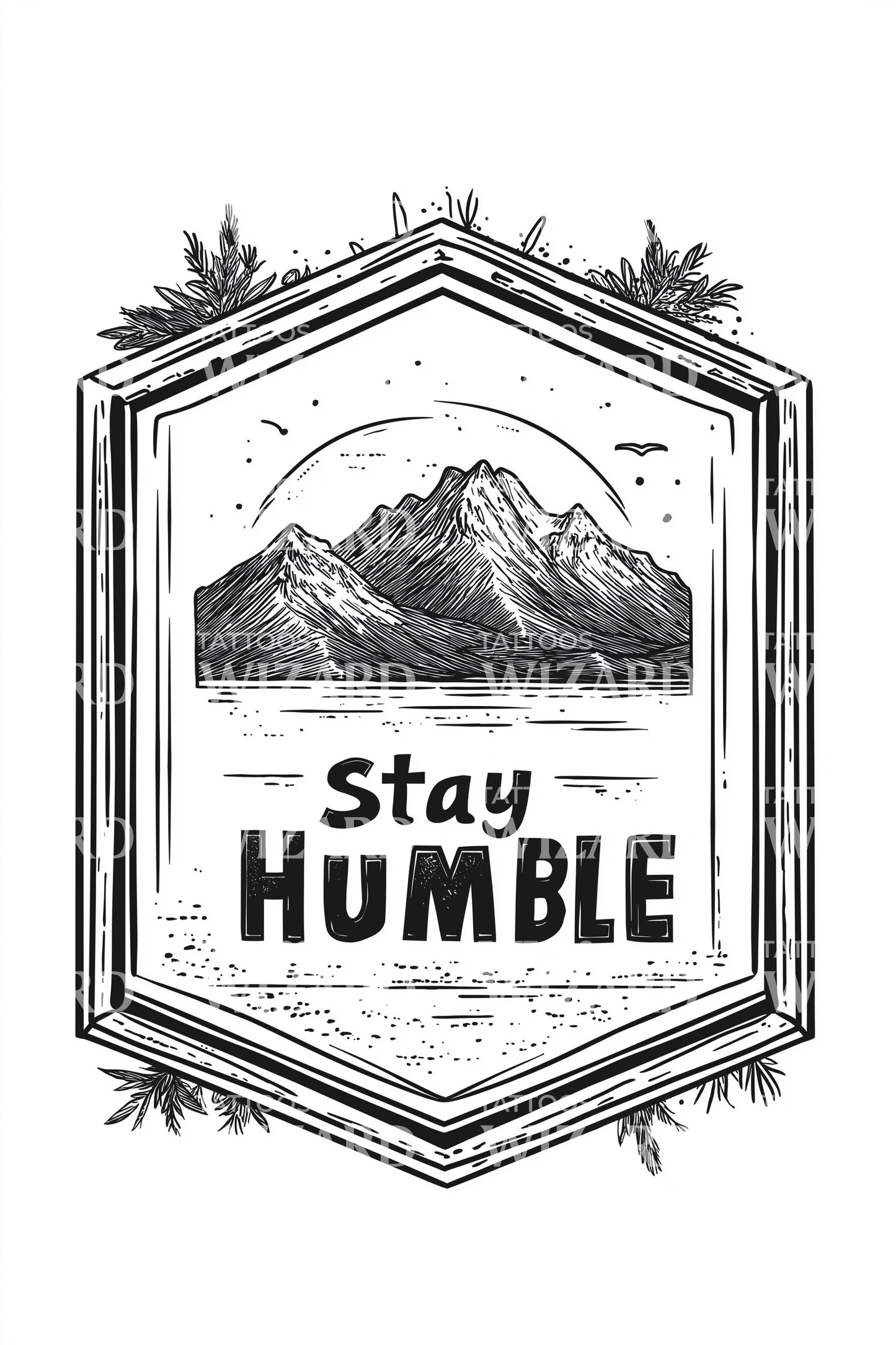 Stay Humble Mountain Emblem Tattoo Design
