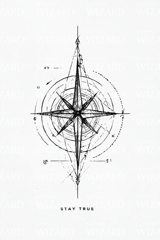Stay True Compass Tattoo Design