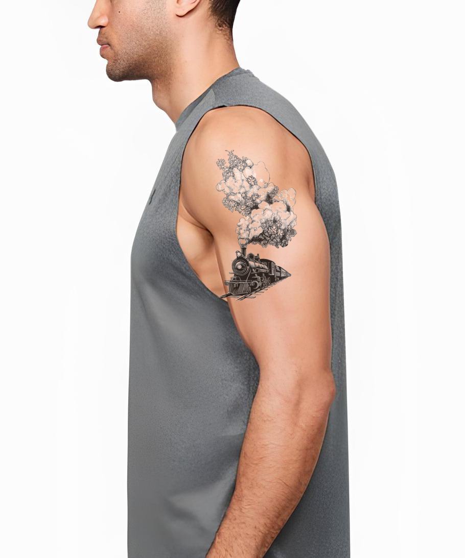 Desenho de Tatuagem de Locomotiva a Vapor Vintage
