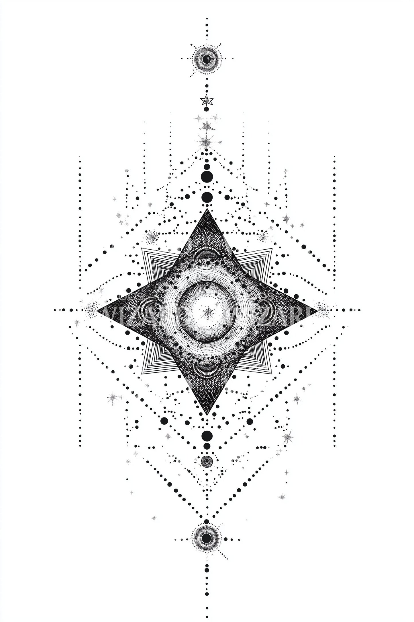 Design tatuaggio diamante bussola stellare