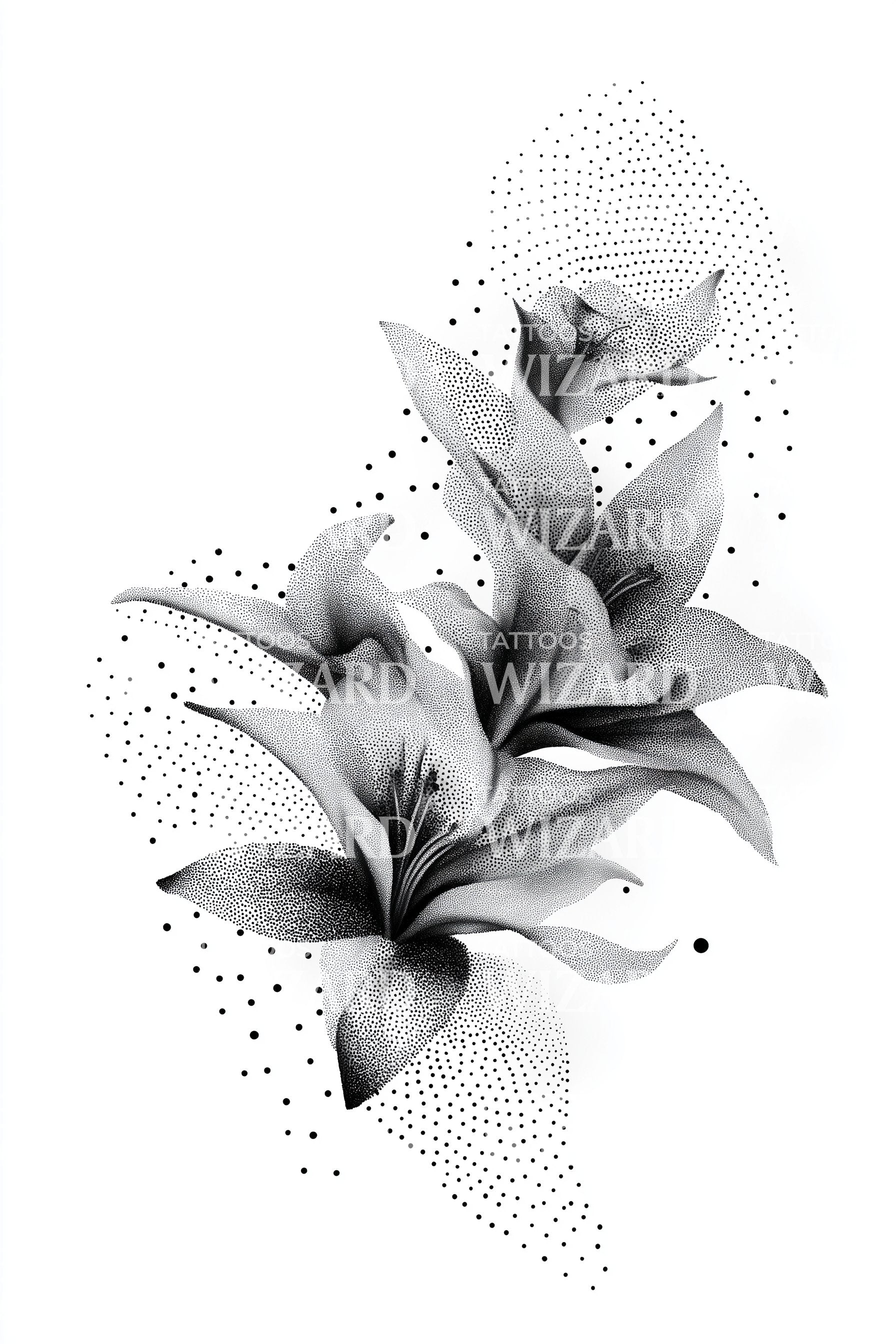 black and white lily tattoos Stipple Lily Duo Tattoo Design – Tattoos Wizard Designs