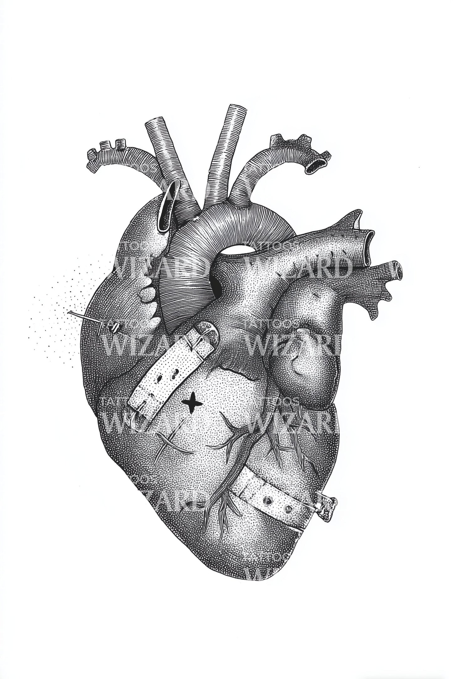 Stippled Anatomical Heart Tattoo Design