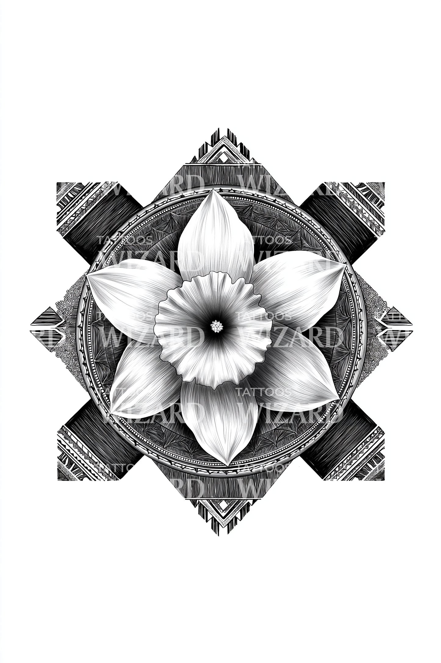 Stein gemeißeltes Blüten Tattoo Design