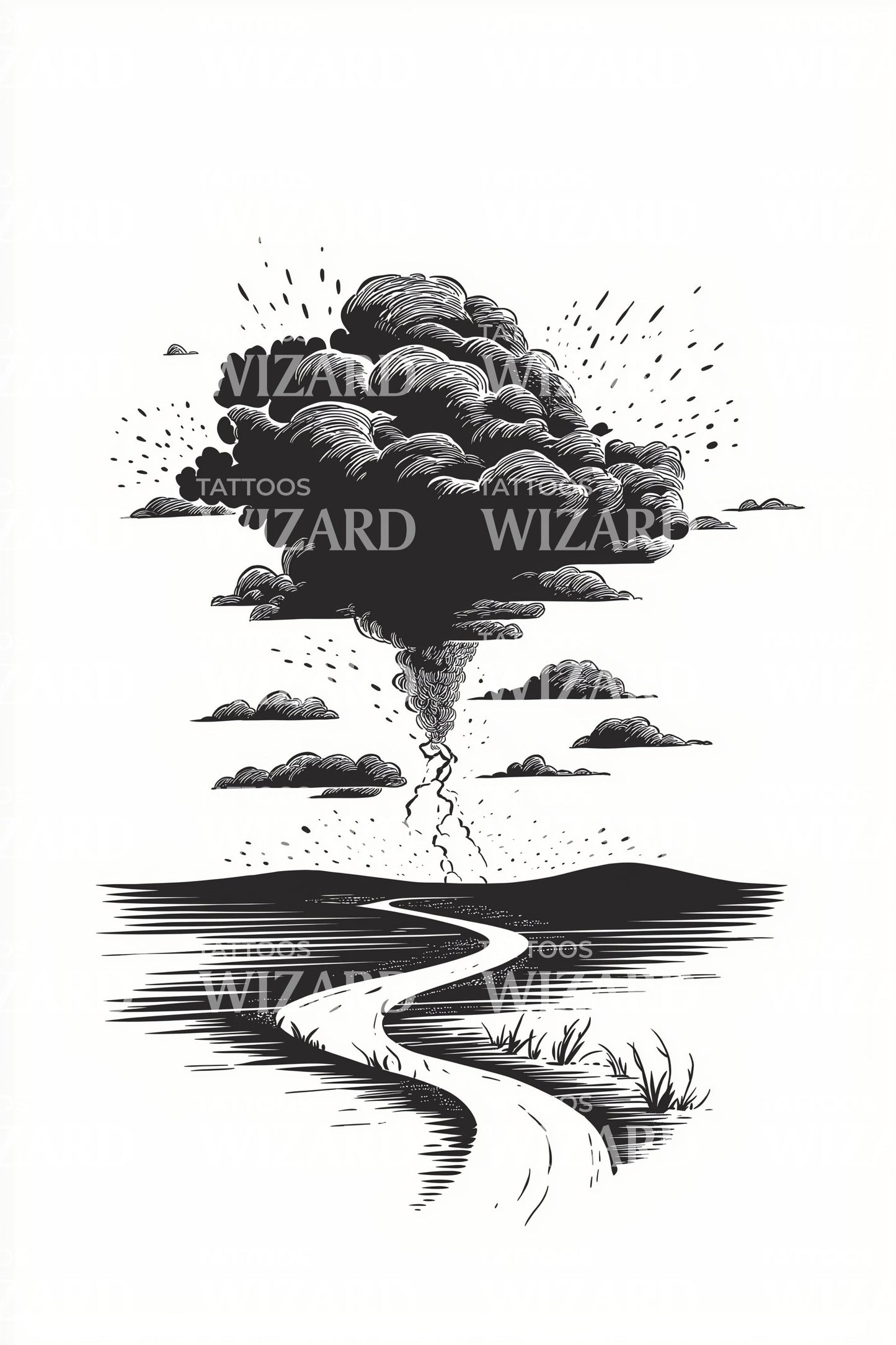Storm Cloud River Horizon Tattoo Design