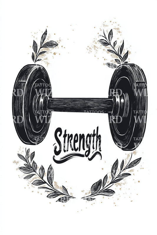 Strength Barbell Laurel Tattoo Design