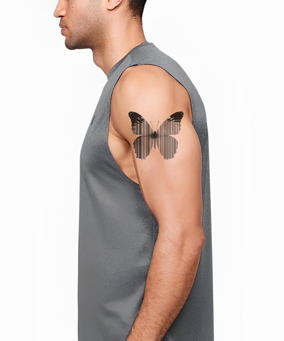 Striped Butterfly Minimal Tattoo Design