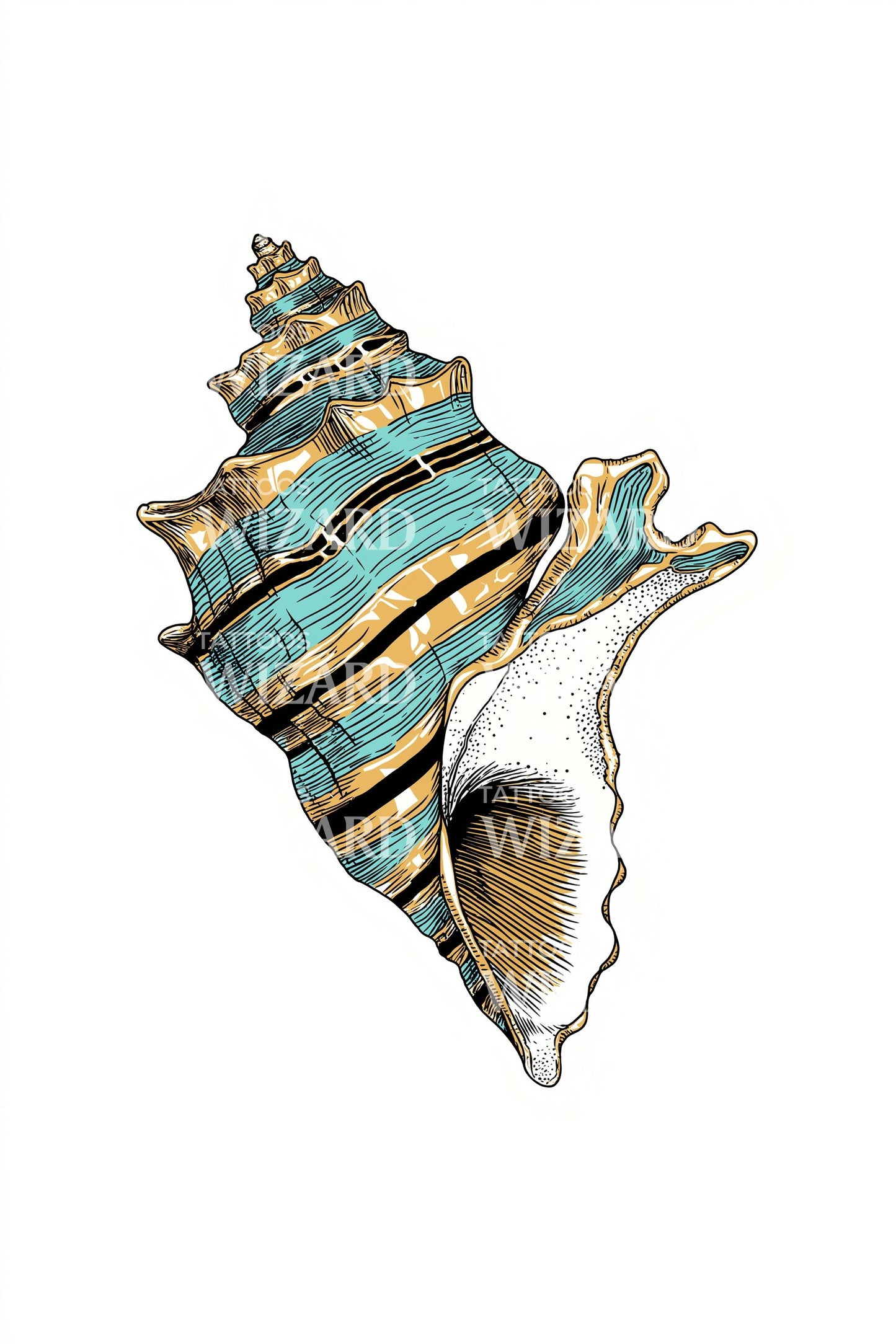 Gestreept Conch Embleem Tatoeage Ontwerp