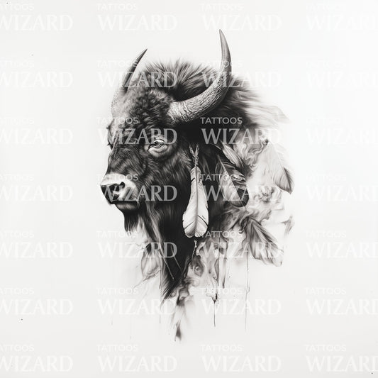 强大的印度裔美国水牛肖像纹身设计