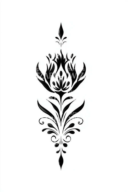 Stylized Floral Flame Tattoo Design