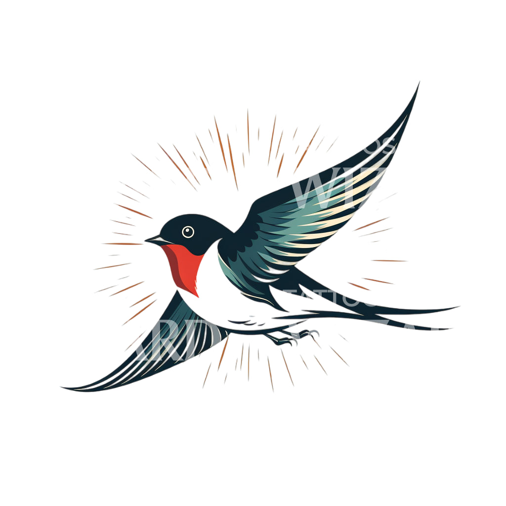 Flying Swallow Old School Tattoo Design