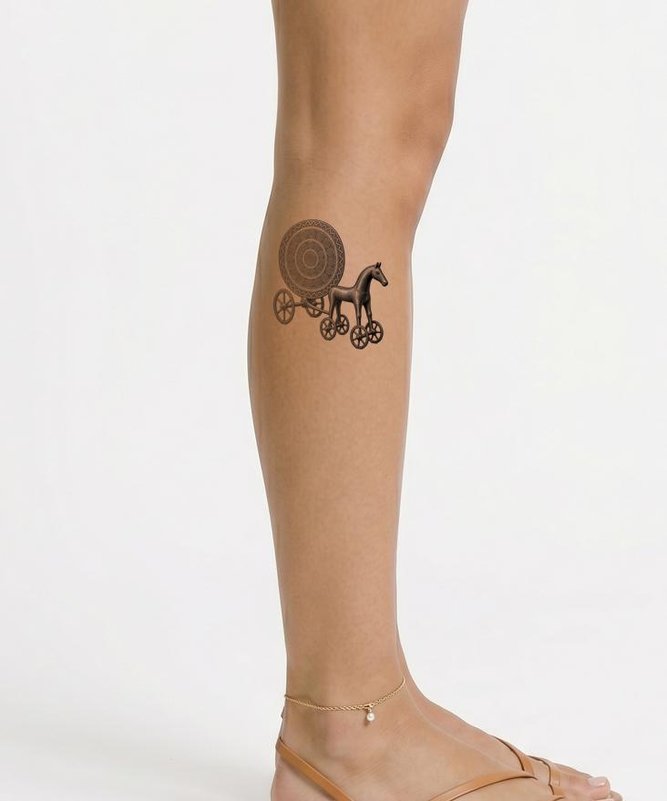 Tattoo-Illustration eines bronzezeitlichen Sonnenwagens