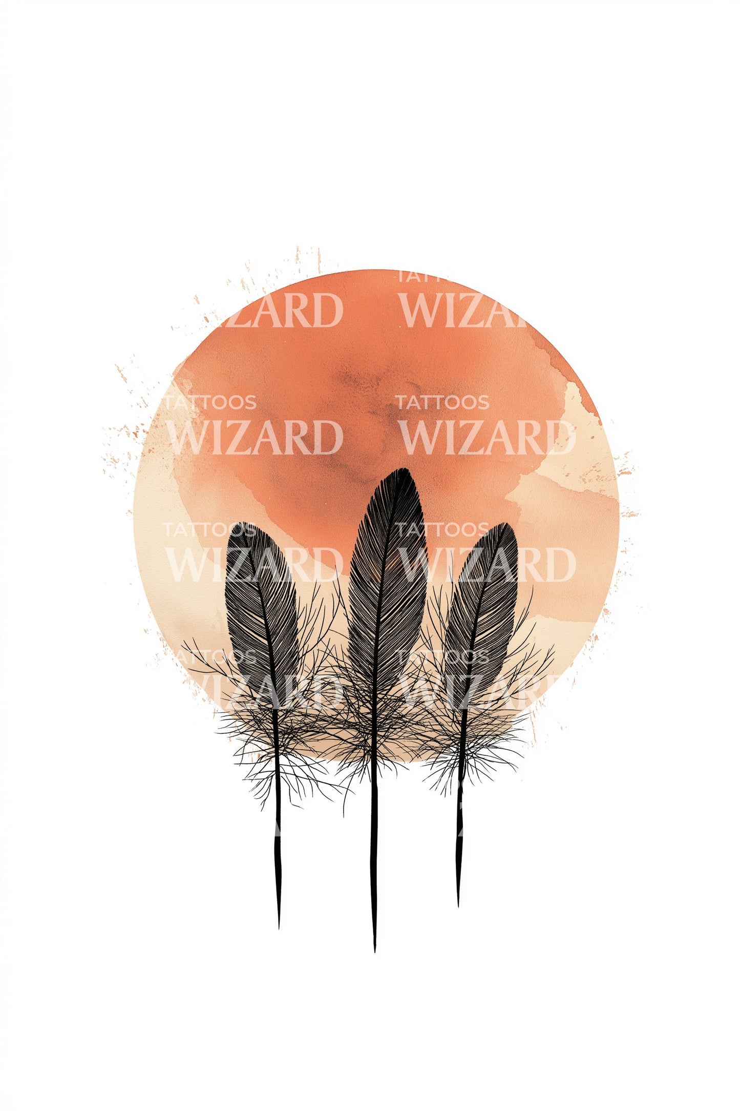 Sun Disk Trio Feathers Tattoo Idea